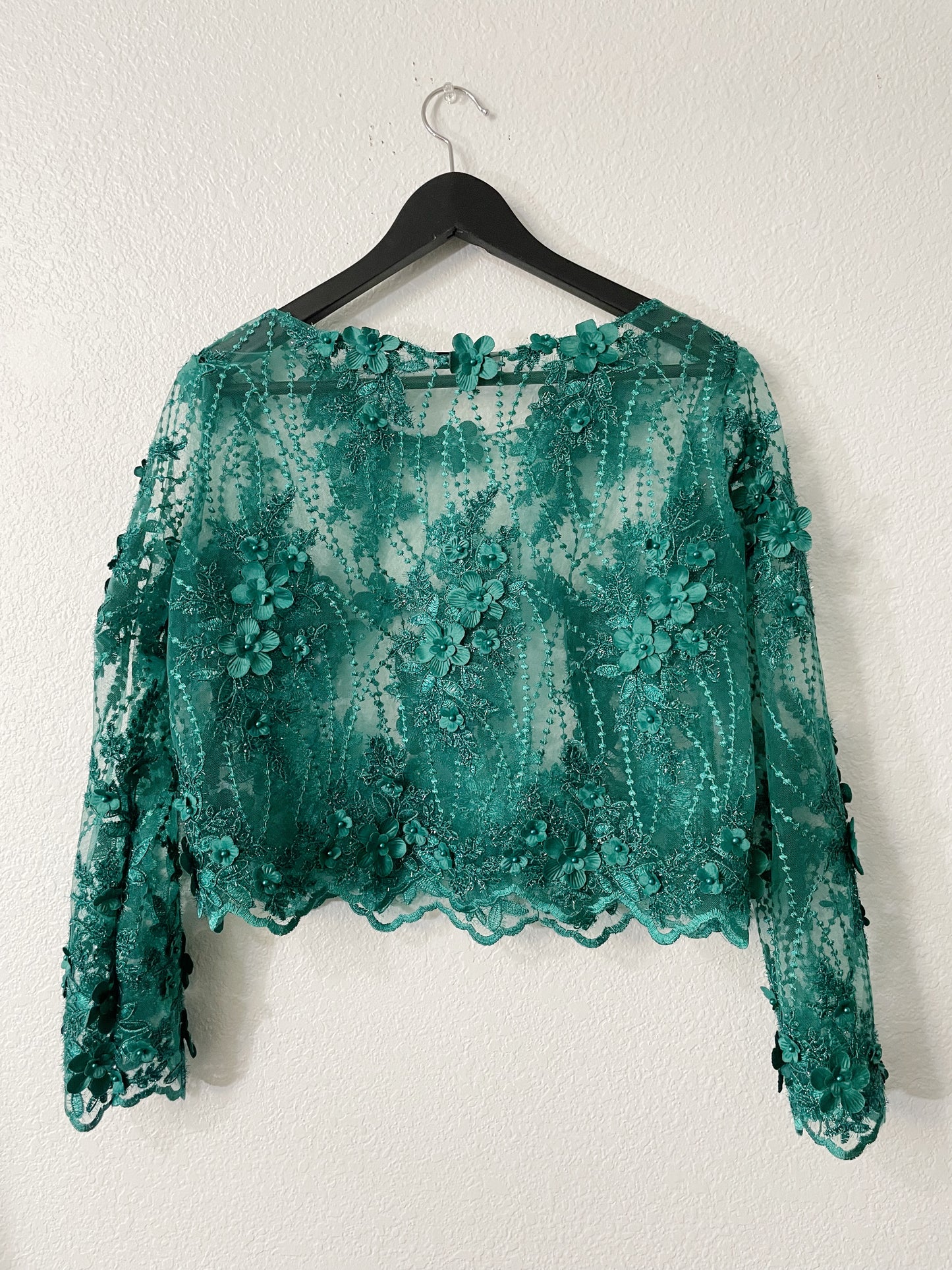 Green Sheer 3D Lace Blouse - Size 8