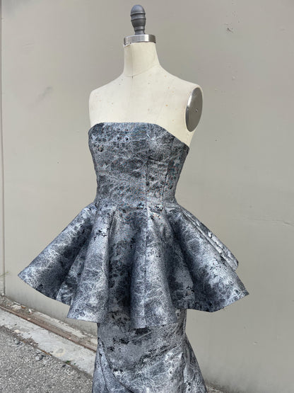 Metallic Brocade Peplum Corset and Skirt - Size 8
