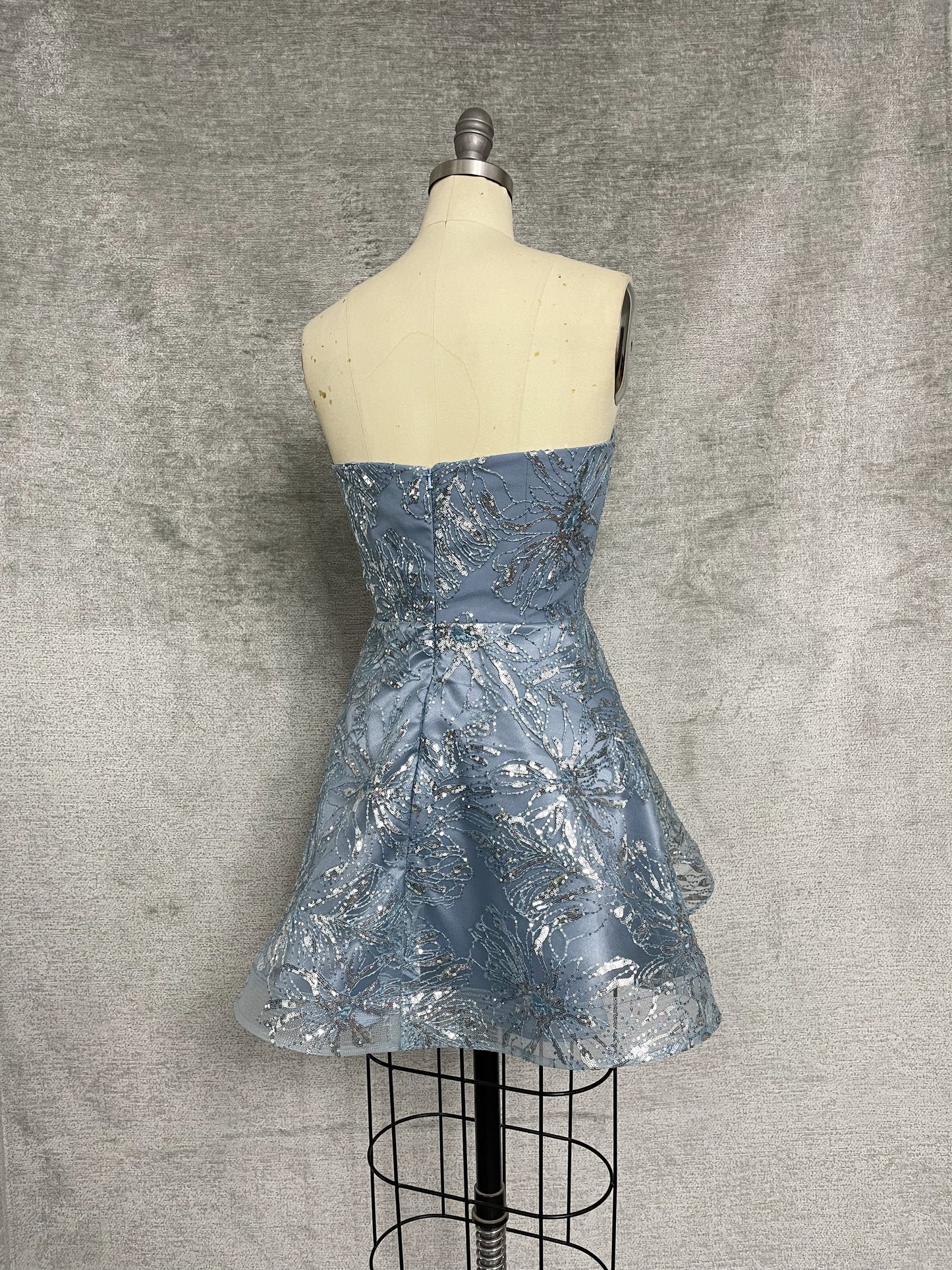 Dusty Blue and Silver Sequin Mini Dress