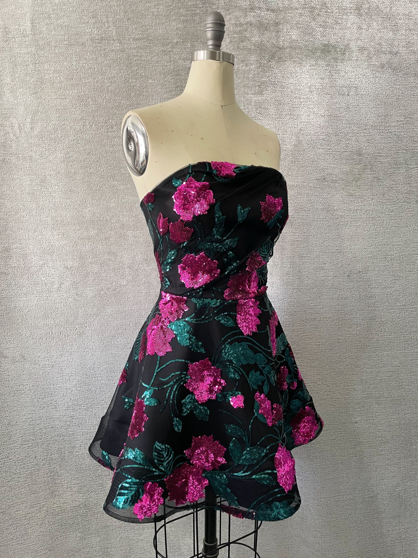Black Sequin Floral Mini Dress
